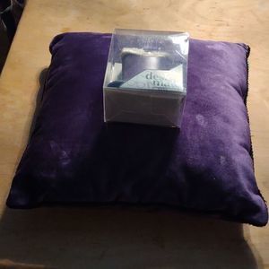 Purple crushed velvet pillow with black piping trim & brand new desk organizer.